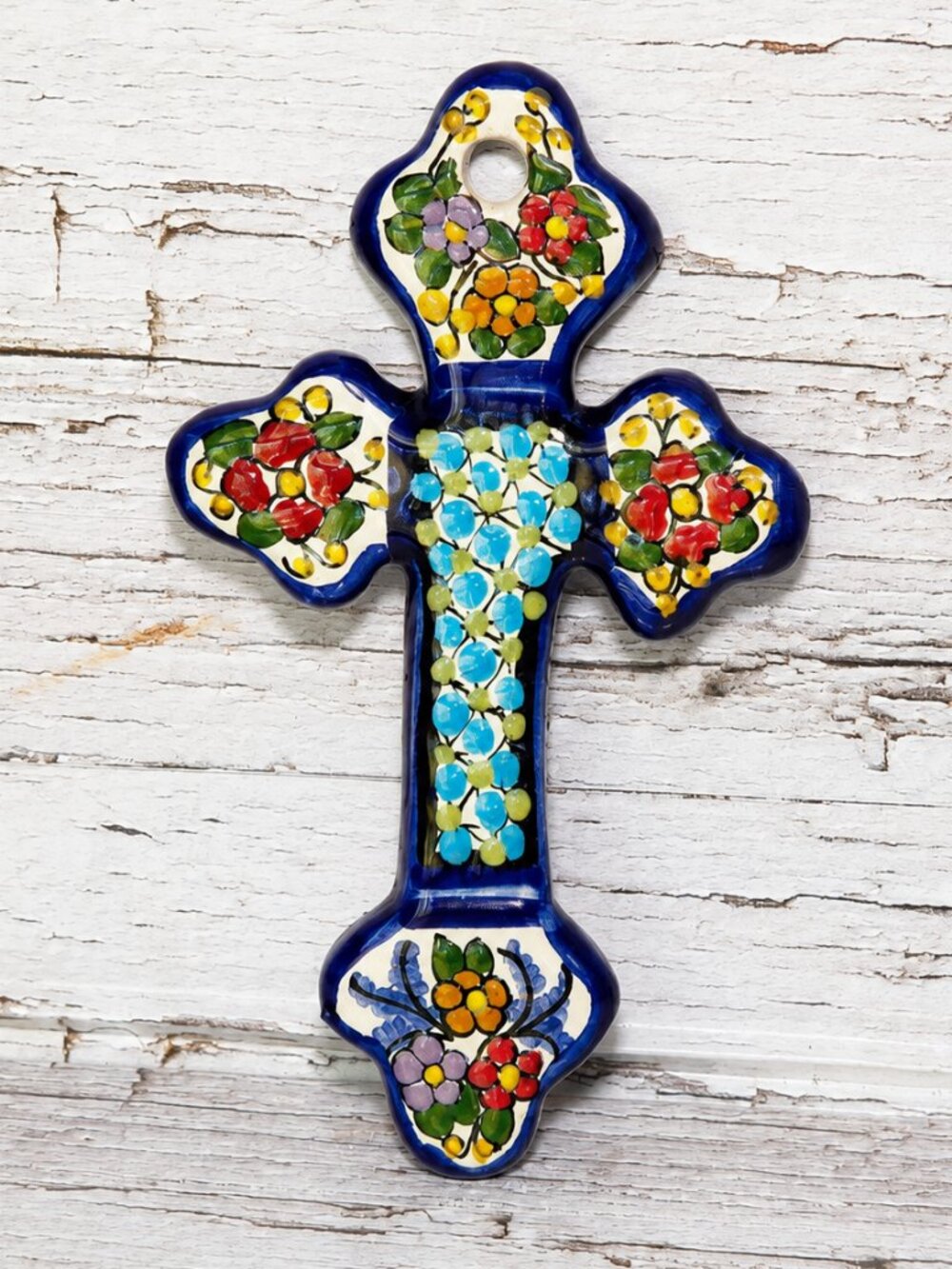 Mexican Authentic Talavera Pottery Wall Cross Hand Painted La Colonial Puebla